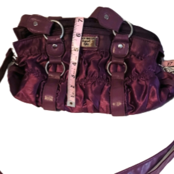 Tally Weijl Ruched Purple Satin and Faux Leather Shoulder Bag - Picture 8 of 12